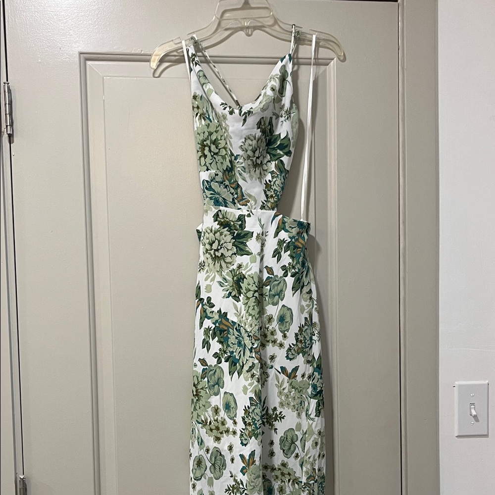 That’s So Fetch Cowl Neck Backless Floral Dress in Green and White